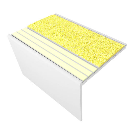 Ecoglo RF7C-E30 Nez de marche pour planchers résilients Aluminium anodisé avec bandes photoluminescentes et antidérapantes jaunes 2-3/16" (vendu en pieds linéaires)