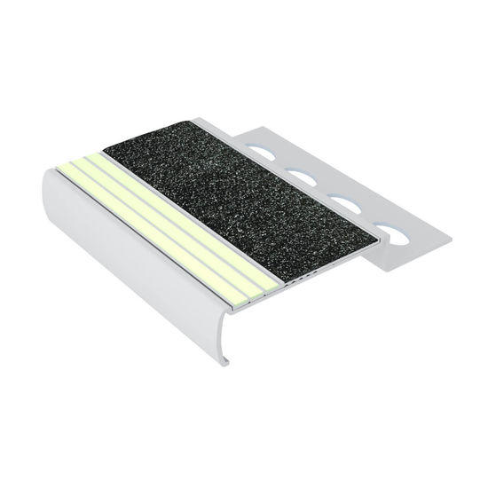 Ecoglo M4.10-E30 Photoluminescent Tile Nosing with Anchoring Leg 10 mm and Black Anti-Slip Strip 2" x 8'