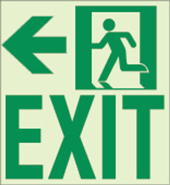 Ecoglo Wall Mounted Pathmarking Door Sign Aluminum "EXIT TO THE LEFT" 8.4" x 8.89"