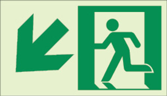 Ecoglo Photoluminescent Pathmarking Sign Aluminum "EXIT DOWN AND TO THE LEFT" 8" x 4.6"