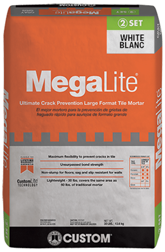 Large Format Tile Mortar Crack Prevention Megalite White 30 lb