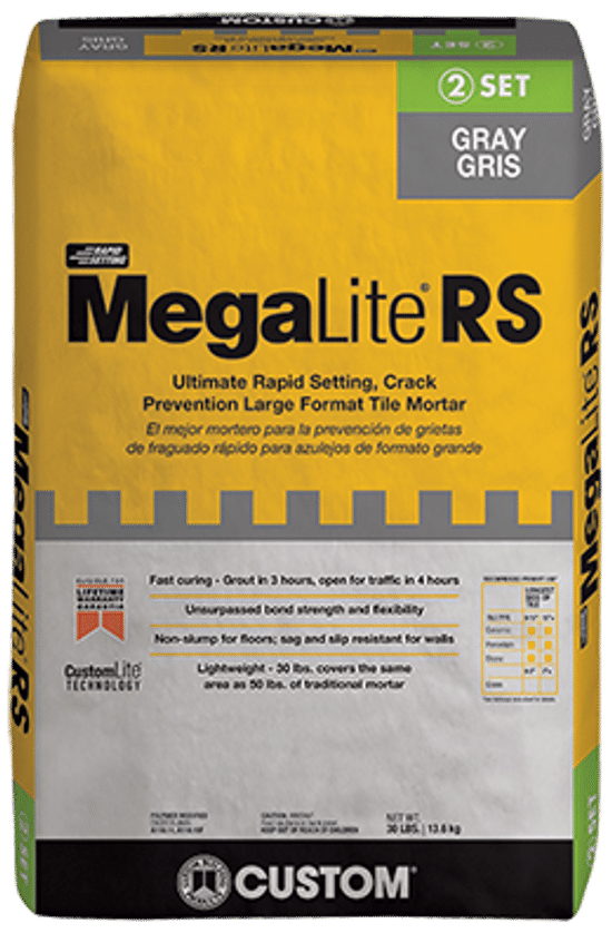 Rapid Setting Crack Prevention Large Format Tile Mortar MegaLite RS Ultimate Gray 30 lb