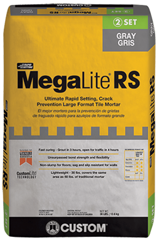 Rapid Setting Crack Prevention Large Format Tile Mortar MegaLite RS Ultimate Gray 30 lb