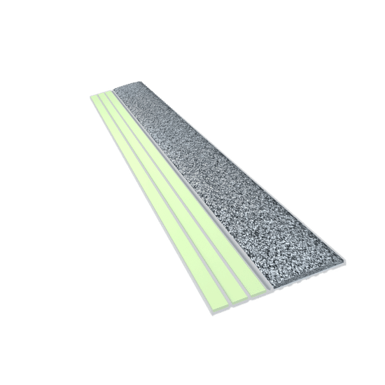 Ecoglo E20 Photoluminescent Step Edge Contrast Strip with Grey Anti-Slip Strip 1.5" (Sold in Linear Feet)