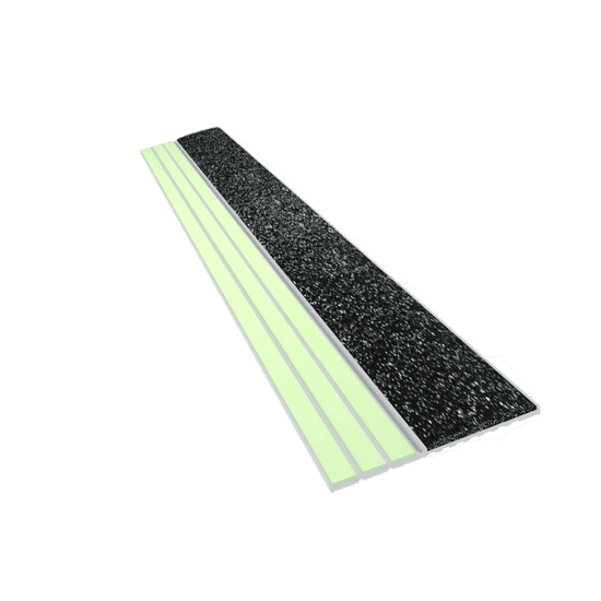 Ecoglo E20 Photoluminescent Step Edge Contrast Strip with Black Anti-Slip Strip 1-1/2" x 8'