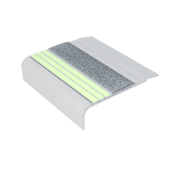 Ecoglo F5-E20 Nez de marche photoluminescent à angle droit avec bande antidérapante grises 2.7" (vendu en pied linéaire)