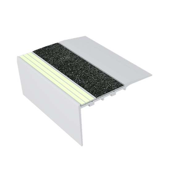 Ecoglo RC5-E30 Nez de marche photoluminescent pour tapis avec bande antidérapante noire 3.5" (vendu en pied linéaire)