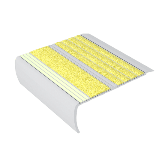 Ecoglo RF5-E30 Nez de marche photoluminescent à angle droit avec bande antidérapante jaune 5.5" (vendu en pied linéaire)