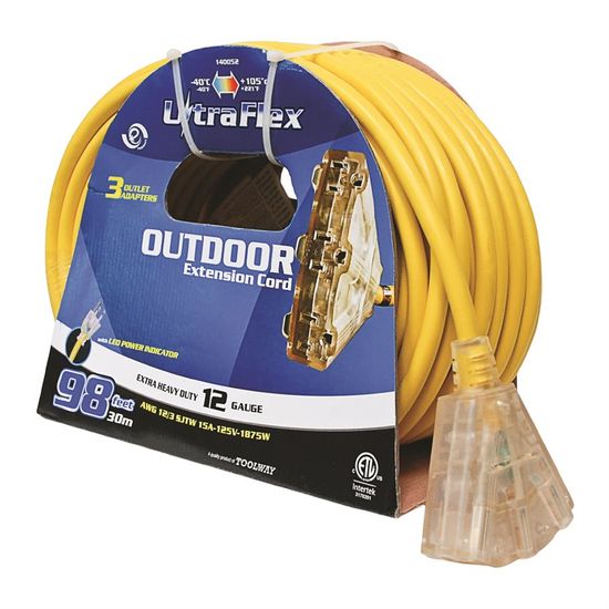 Outdoor Extension Cord 3-Tap Yellow 30m