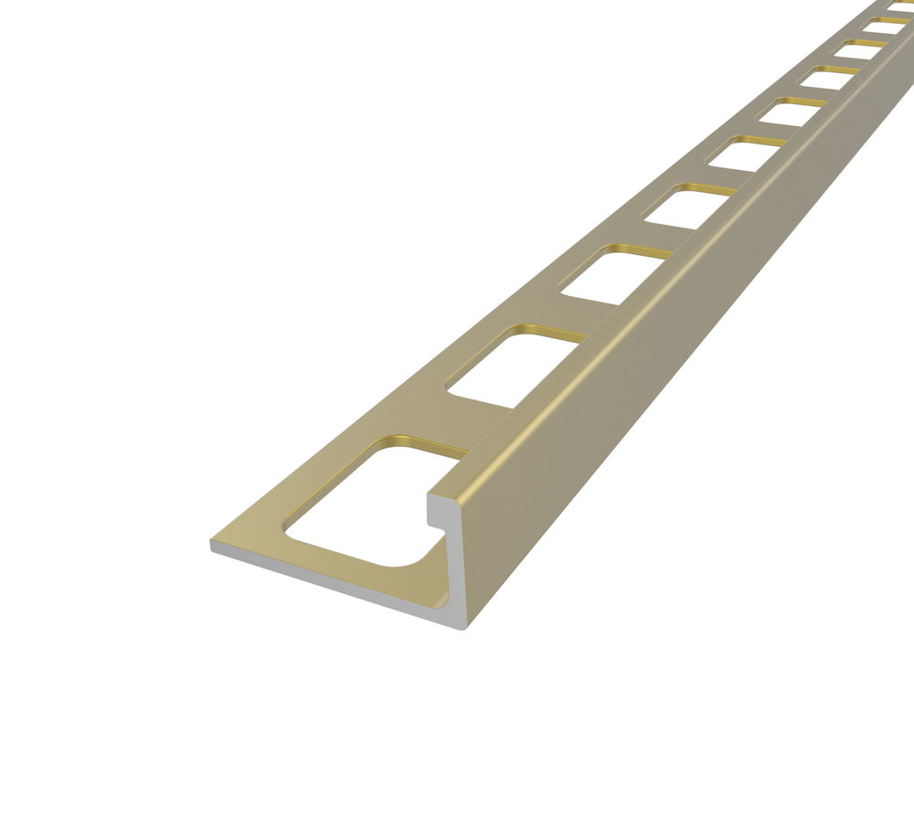 Diaplas Flexible Tile L-Shaped Edge Trim Anodized Aluminum Satin Brass -  3/8 (10 mm) x 15/16 x 8' (FL-333-10)