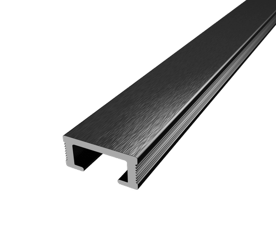 Tile Edge Trim Listello Anodized Aluminum Brushed Bright Black - 3/8" (10 mm) x 3/4" x 8'
