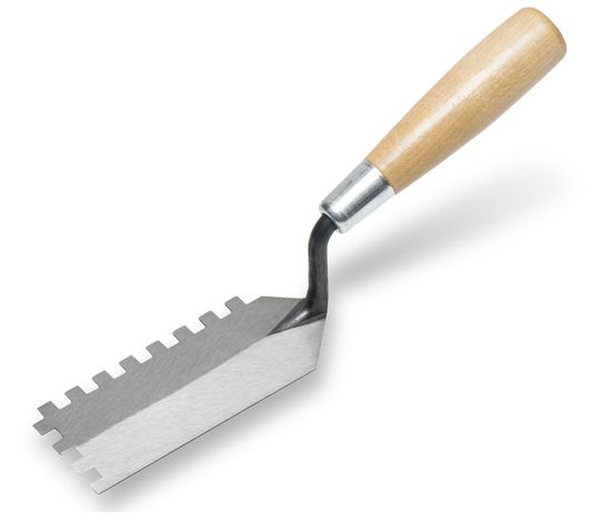 Square-Notch Margin Trowel 2" x 5" High Carbon Steel 1/4" x 1/4" x 1/4" with Wood Handle
