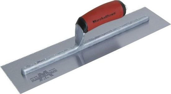 Two-Sided Square-Notch Trowel 4" x 16" Tempered Steel 1/16" x 1/16" x 1/16" with Soft Grip DuraSoft Handle