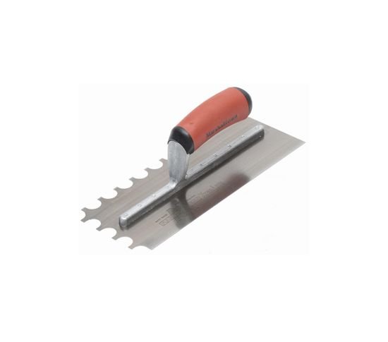 Right-Handed Elliptical-Notch Trowel 4-1/2" x 11" Tempered Steel 3/4" x 1/2" x 1/4" with DuraSoft Handle