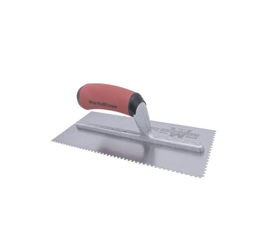 Right-Handed U-Notch Trowel 4-1/2" x 11" Tempered Steel 1/8" x 3/16" x 1/8" with DuraSoft Handle and Cut-Back Edges