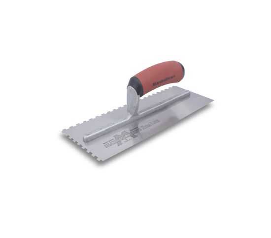 Right-Handed Square-Notch Trowel 4-1/2" x 11" Tempered Steel 1/4" x 1/8" x 1/4" with DuraSoft Handle and Cut-Back Edges