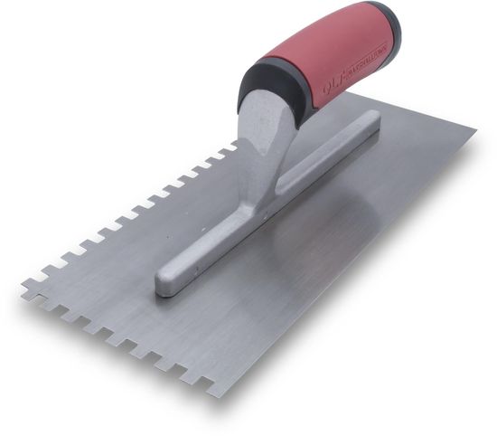 Square-Notch Trowel 4-1/2" x 11" Tempered Steel 3/16" x 3/16" x 3/16" with Curved Soft Grip Handle