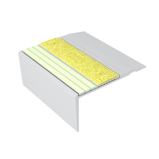 Ecoglo F4-E20 Photoluminescent Flat Stair Nosing with Yellow Anti-Slip Strip 2.7" (Sold in Linear Feet)