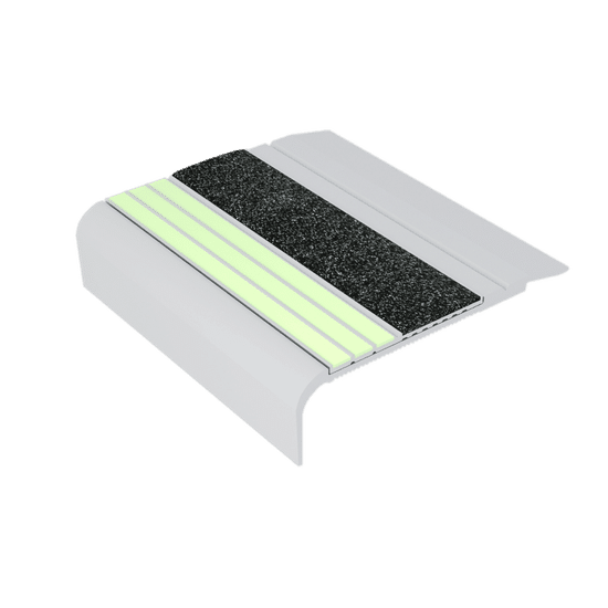 Ecoglo F5-E20 Nez de marche photoluminescent à angle droit avec bande antidérapante noires 2.7" (vendu en pied linéaire)