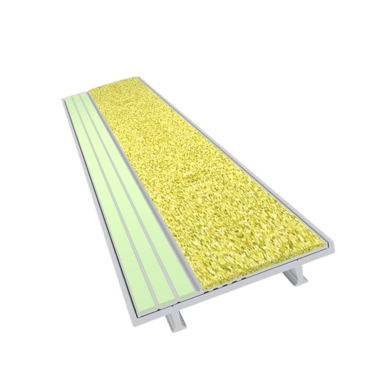 Ecoglo S1-E30 Photoluminescent Cast in Place Stair Nosing with Yellow Anti-Slip Strip 2.1" (Sold in Linear Feet)