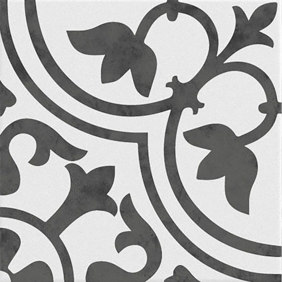 Floor Tiles Braga Flower Black White Matte 8" x 8"