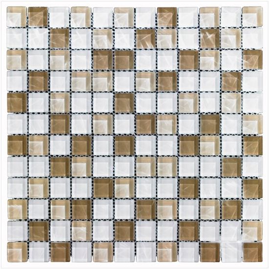 Mosaic Glass Mosaics Brown White Stone Glossy 12" x 12"