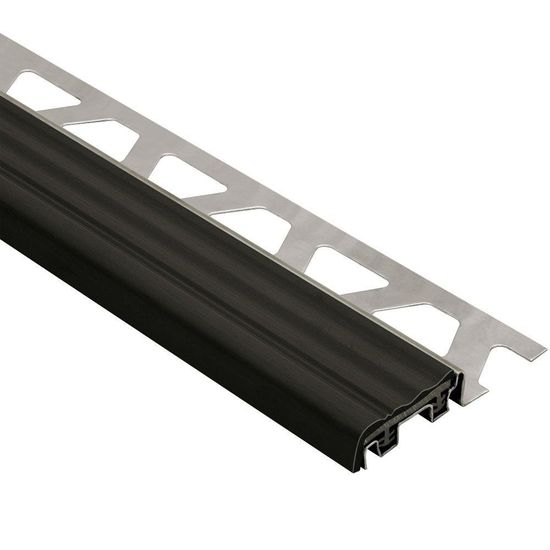 TREP-S Stair-Nosing Profile with Black Insert - Stainless Steel (V2) and PVC Plastic 1-1/32" x 8' 2-1/2" x 5/16"
