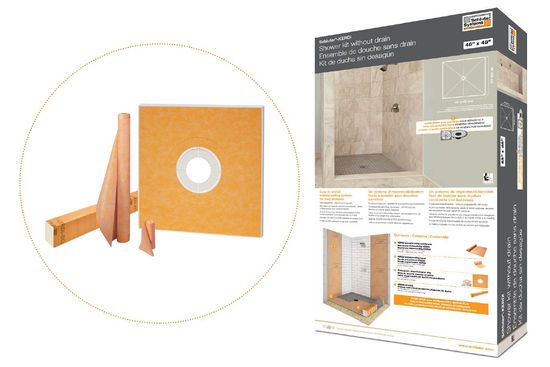 KERDI-SHOWER-KIT Shower Kit with Center Outlet Position without Flange and Grate 72" x 72"