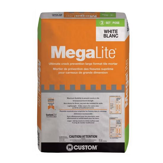 Crack Prevention Large Format Tile Motar MegaLite Ultimate White 15 lb