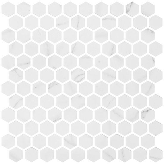 Mosaic Tiles Hex Ecostone Venato White Mat 12" x 12"