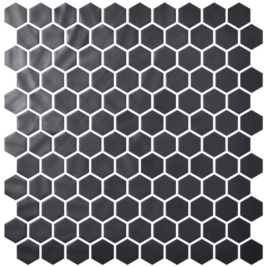 Mosaic Tiles Hex NatureGlass Matte Black 12" x 12"
