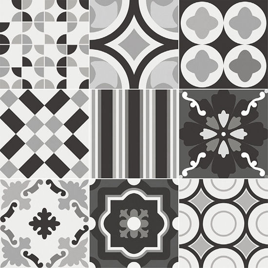 Floor Tiles Patchwork Black and White Mix Matte 8" x 8"