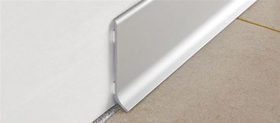 Wall Base Skirting 60 with adhesive Polished Titanium Aluminum 2-3/8" (60 mm) x 3/8" x 6' 6-3/4"