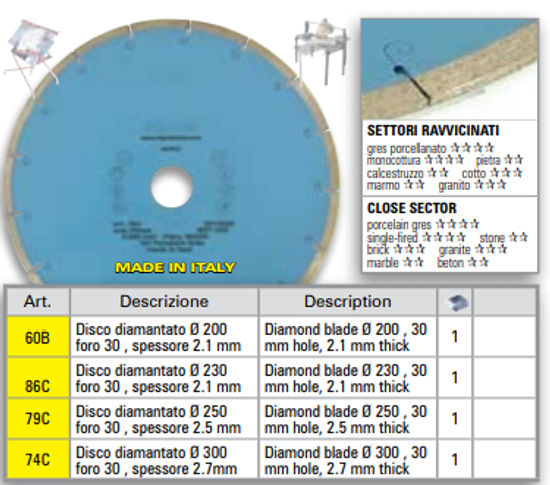 Lame diamantée - Épaisseur 2,1 mm / Trou 30 mm / diamètre 200 mm
