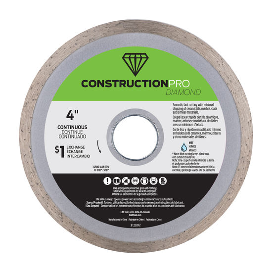 Construction Pro Diamond Blade Continuous Rim Ceramic Tile Yellow 4"