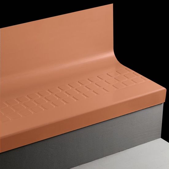 Angle Fit Rubber Stair Tread with Integrated Riser Raised Square #62 Tangerine Tango 48"