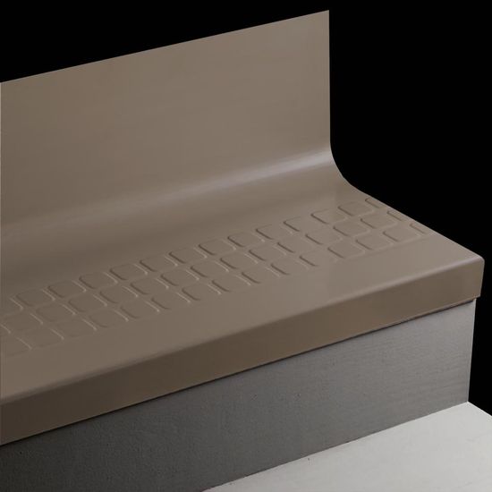Angle Fit Rubber Stair Tread with Integrated Riser Raised Square #284 Ganache with Grit tape 72"