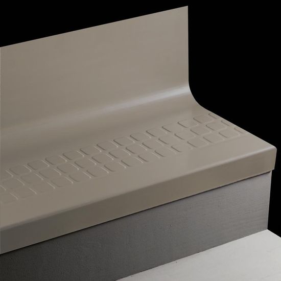 Angle Fit Rubber Stair Tread with Integrated Riser Raised Square #48 Grey with Grit tape 108"