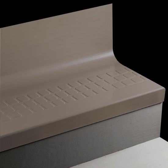 Angle Fit Rubber Stair Tread with Integrated Riser Raised Square #47 Brown with Insert 72"