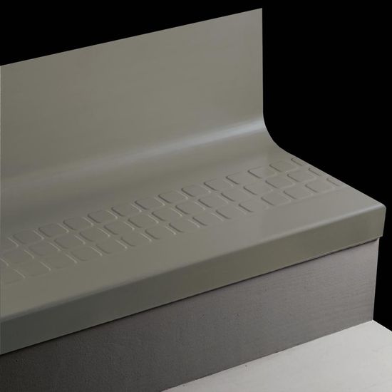 Angle Fit Rubber Stair Tread with Integrated Riser Raised Square #72 Harbour with Insert 96"