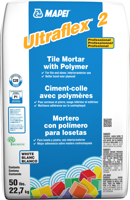 Ultraflex 2 Professional Tile Mortar with Polymer, White - 50 lb