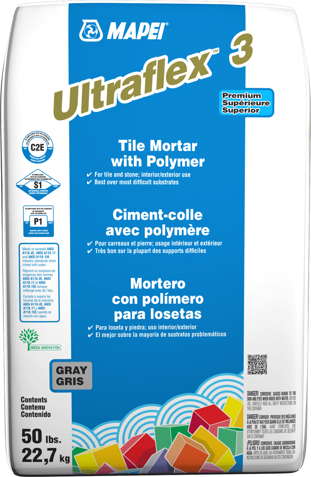 Mapei Ultraflex 3 Premium Tile Mortar with Polymer, Gray - 50 lb