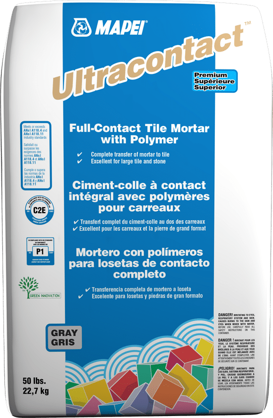 Ultracontact Full-Contact Tile Mortar with Polymer, Gray - 50 lb